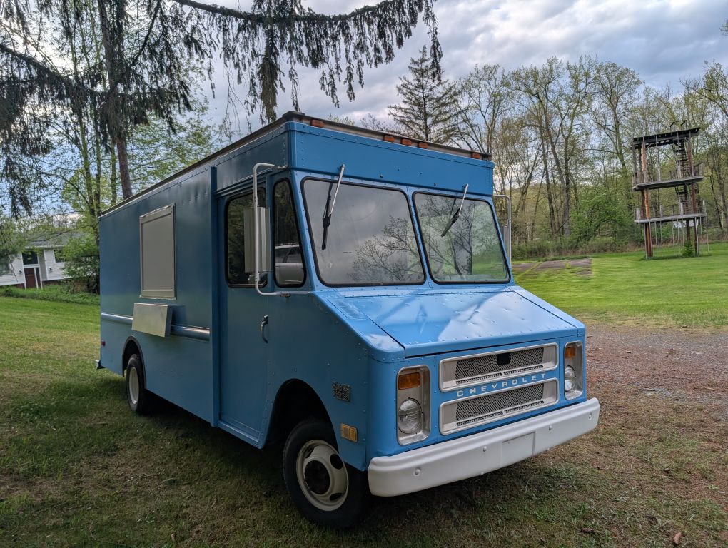 Front angle view of the Big Blue Truck